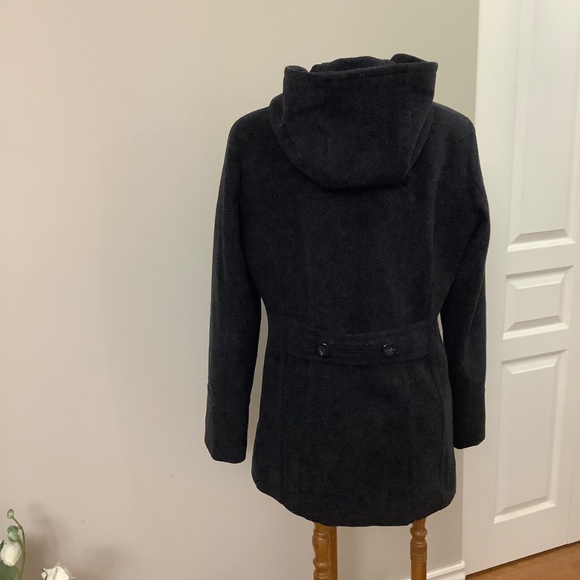 Liz Claiborne Hooded charcoal WOOL Pea Jacket MEDIUM 34-35 bust - Picture 3 of 13